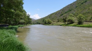 Rieka Kura asi 40 km red Vardziou. 			            